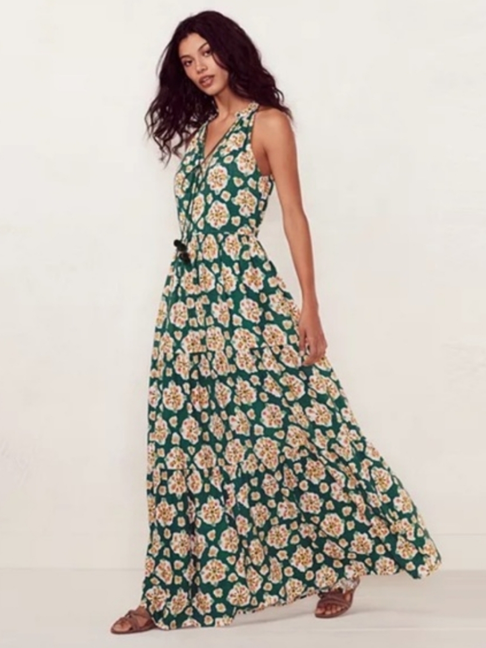 LC Lauren Conrad Green Floral Halter Maxi Dress